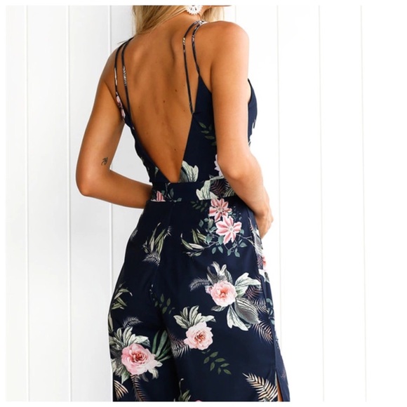 Blue Silky Floral Jumpsuit - Picture 3 of 7